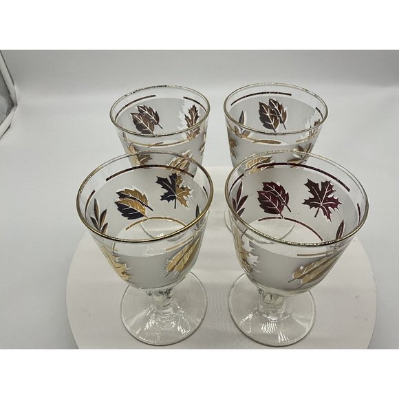 Libbey Vintage Golden Foliage Mid Century Gold Leaf Goblet | Set of 4 - Picture 5 of 16